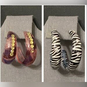 Set of 2 Hoop pierced Earrings with rhinestones